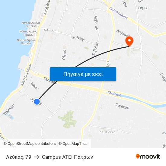 Λεύκας, 79 to Campus ATEI Πατρων map