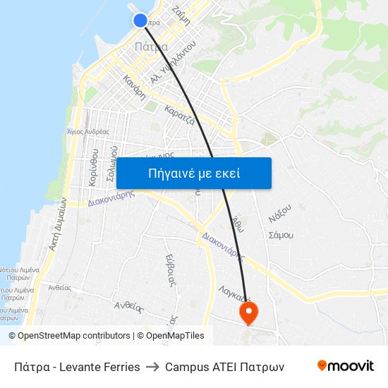 Πάτρα - Levante Ferries to Campus ATEI Πατρων map