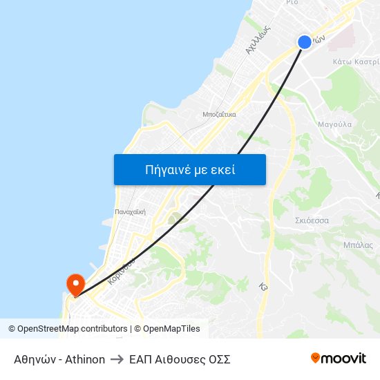 Αθηνών - Athinon to ΕΑΠ Αιθουσες ΟΣΣ map