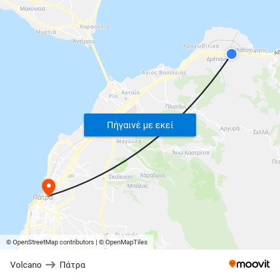 Volcano to Πάτρα map