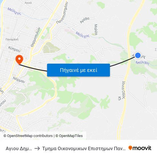 Αγιου Δημητριου to Τμημα Οικονομικων Επιστημων Πανεπιστημιο Πατρων map