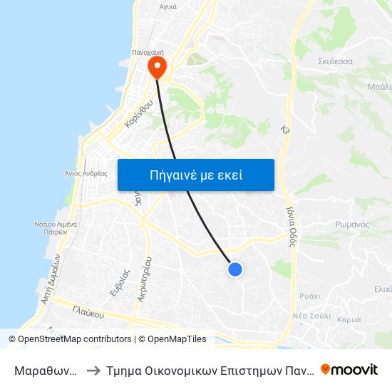 Μαραθωνομάχων to Τμημα Οικονομικων Επιστημων Πανεπιστημιο Πατρων map