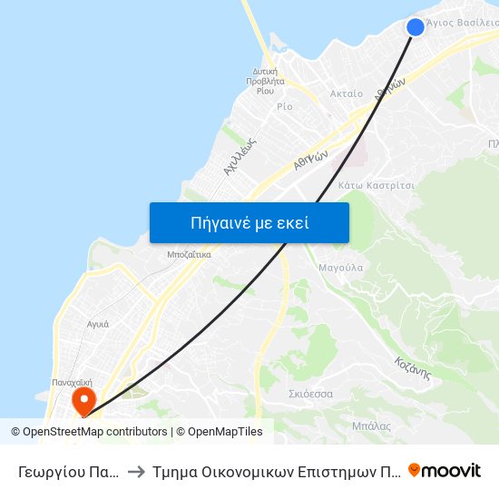 Γεωργίου Παπανδρέου to Τμημα Οικονομικων Επιστημων Πανεπιστημιο Πατρων map