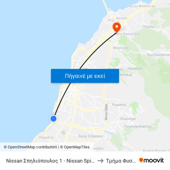 Nissan Σπηλιόπουλος 1 - Nissan Spiliopoulos to Τμήμα Φυσικής map