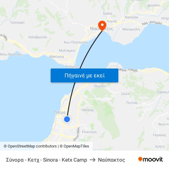 Σύνορα - Κετχ - Sinora - Ketx Camp to Ναύπακτος map