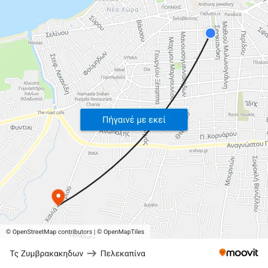 Τς Ζυμβρακακηδων to Πελεκαπίνα map