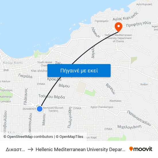 Δικαστηρια to Hellenic Mediterranean University Department Of Chania map