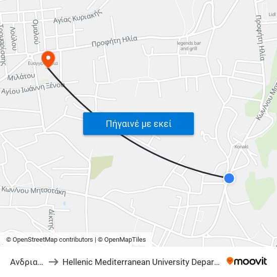 Ανδριανακη to Hellenic Mediterranean University Department Of Chania map