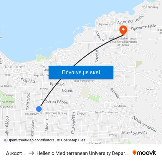 Δικαστηρια to Hellenic Mediterranean University Department Of Chania map