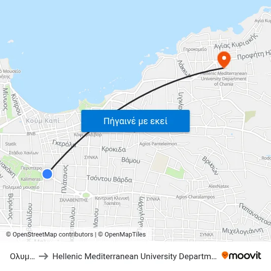 Ολυμπια to Hellenic Mediterranean University Department Of Chania map