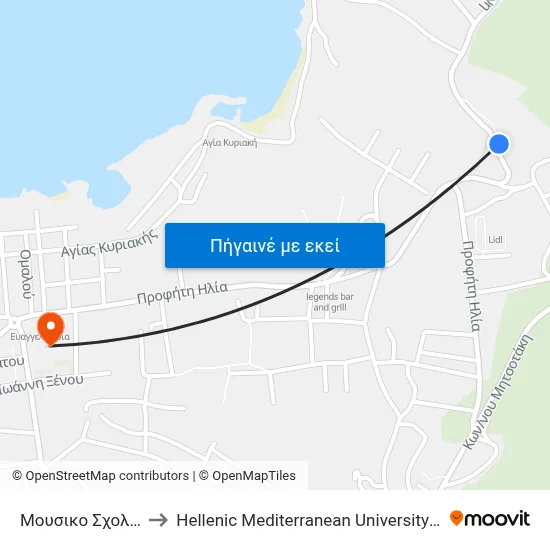 Μουσικο Σχολειο Χανιων to Hellenic Mediterranean University Department Of Chania map