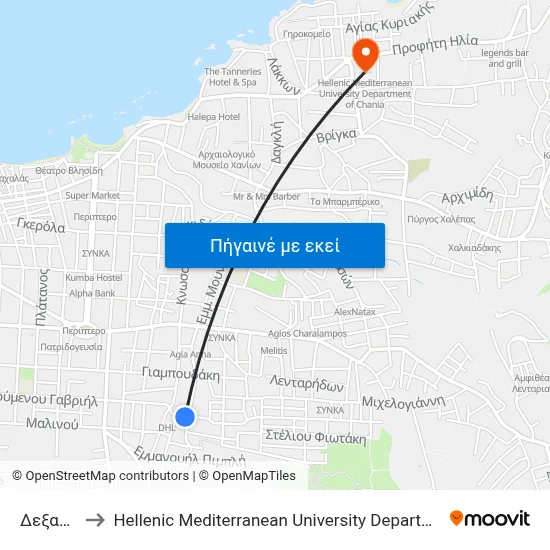 Δεξαμενη to Hellenic Mediterranean University Department Of Chania map