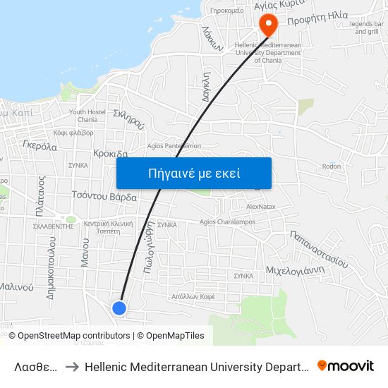 Λασθενους to Hellenic Mediterranean University Department Of Chania map