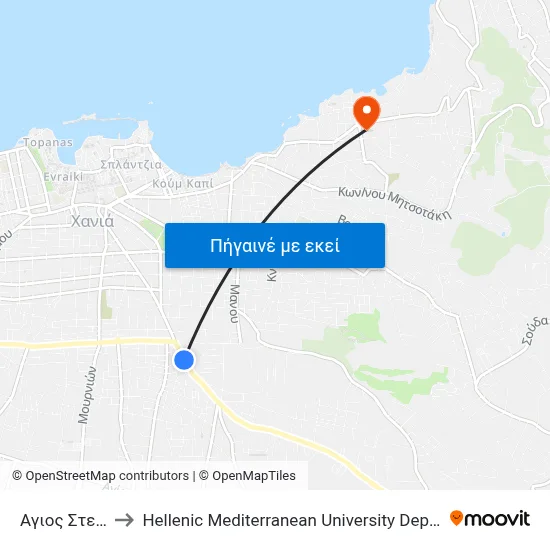 Αγιος Στεφανος to Hellenic Mediterranean University Department Of Chania map