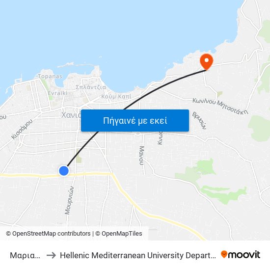 Μαριακακη to Hellenic Mediterranean University Department Of Chania map