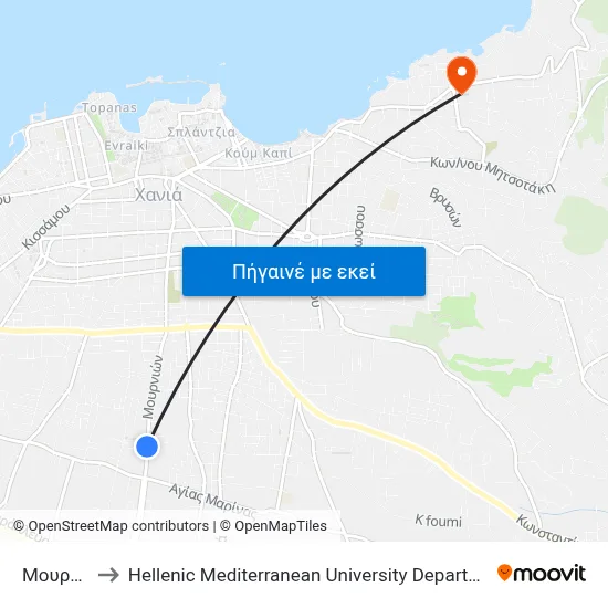 Μουρνιων to Hellenic Mediterranean University Department Of Chania map