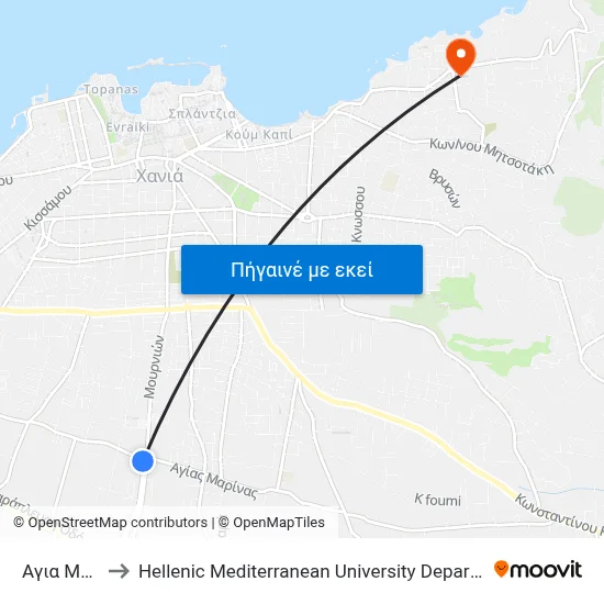 Αγια Μαρινα to Hellenic Mediterranean University Department Of Chania map