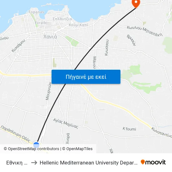 Εθνικη Οδος to Hellenic Mediterranean University Department Of Chania map