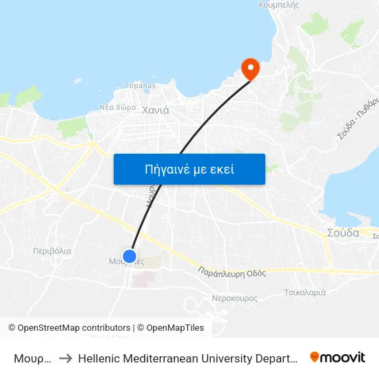 Μουρνιες to Hellenic Mediterranean University Department Of Chania map