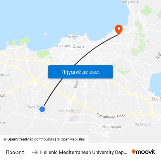 Προφητη Ηλια to Hellenic Mediterranean University Department Of Chania map