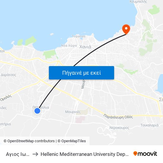 Αγιος Ιωαννης to Hellenic Mediterranean University Department Of Chania map