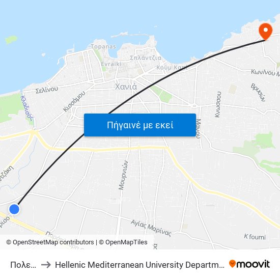 Πολεντα to Hellenic Mediterranean University Department Of Chania map