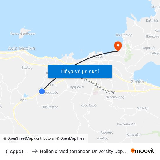 (Τερμα) Οαδυκ to Hellenic Mediterranean University Department Of Chania map