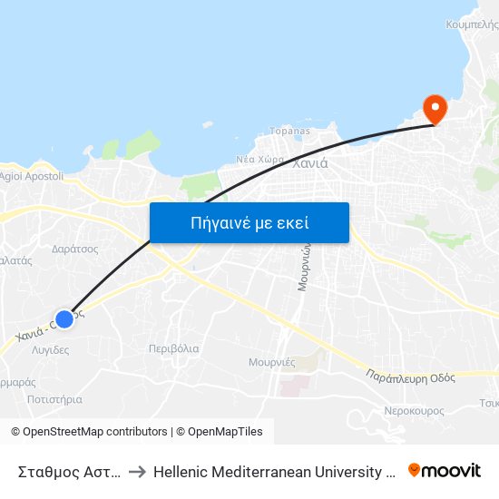 Σταθμος Αστικου Κτελ to Hellenic Mediterranean University Department Of Chania map