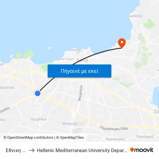 Εθνικη Οδος to Hellenic Mediterranean University Department Of Chania map