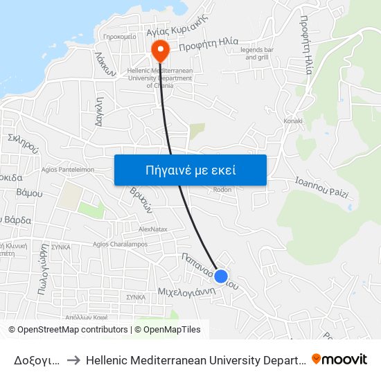 Δοξογιαννη to Hellenic Mediterranean University Department Of Chania map