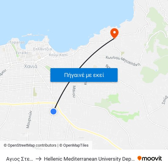 Αγιος Στεφανος to Hellenic Mediterranean University Department Of Chania map