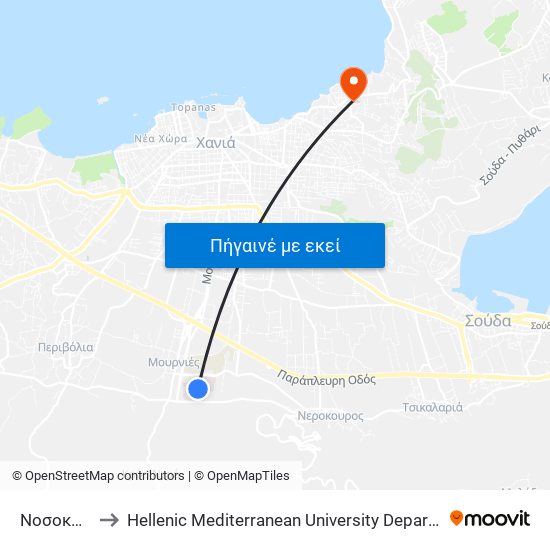 Νοσοκομειο to Hellenic Mediterranean University Department Of Chania map