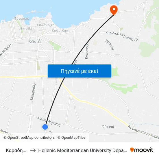 Καραδημητρη to Hellenic Mediterranean University Department Of Chania map