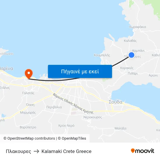 Πλακουρες to Kalamaki Crete Greece map