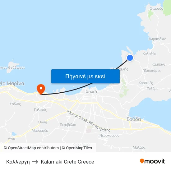 Καλλεργη to Kalamaki Crete Greece map