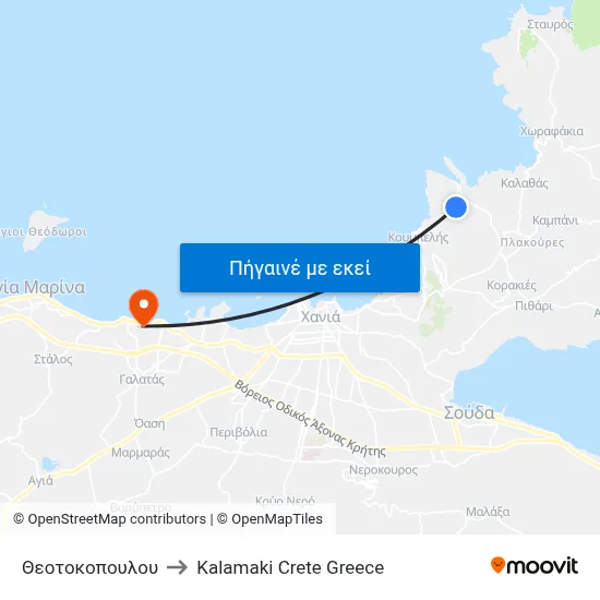 Θεοτοκοπουλου to Kalamaki Crete Greece map