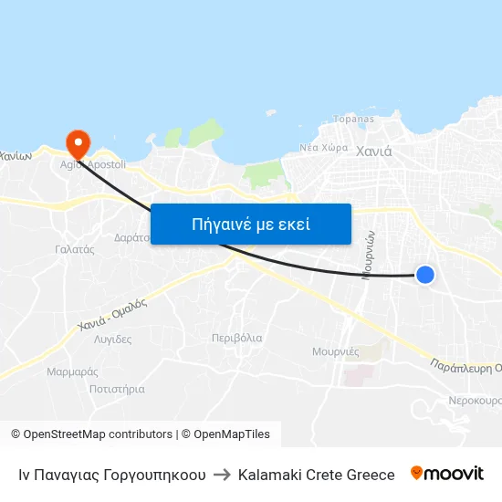 Ιν Παναγιας Γοργουπηκοου to Kalamaki Crete Greece map