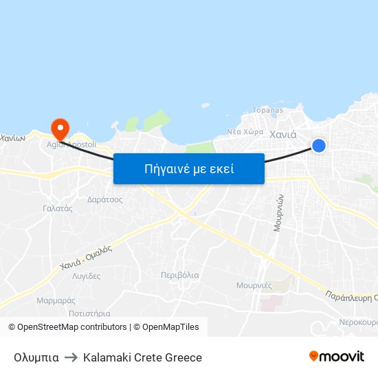 Ολυμπια to Kalamaki Crete Greece map