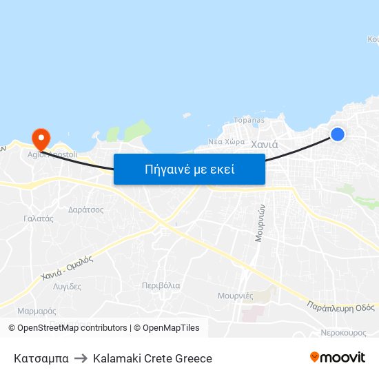 Κατσαμπα to Kalamaki Crete Greece map