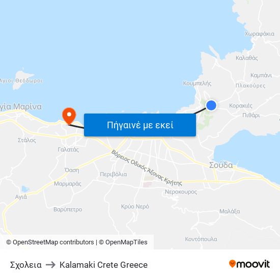 Σχολεια to Kalamaki Crete Greece map