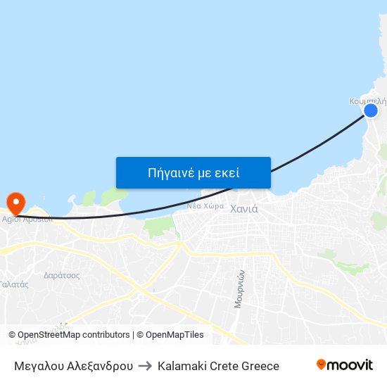 Μεγαλου Αλεξανδρου to Kalamaki Crete Greece map