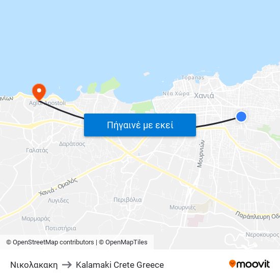 Νικολακακη to Kalamaki Crete Greece map