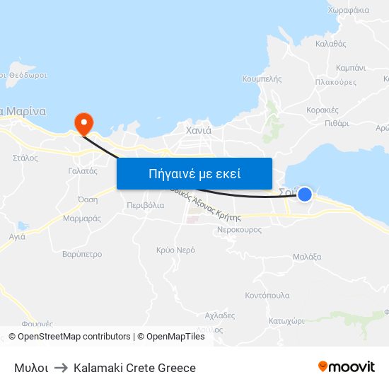 Μυλοι to Kalamaki Crete Greece map