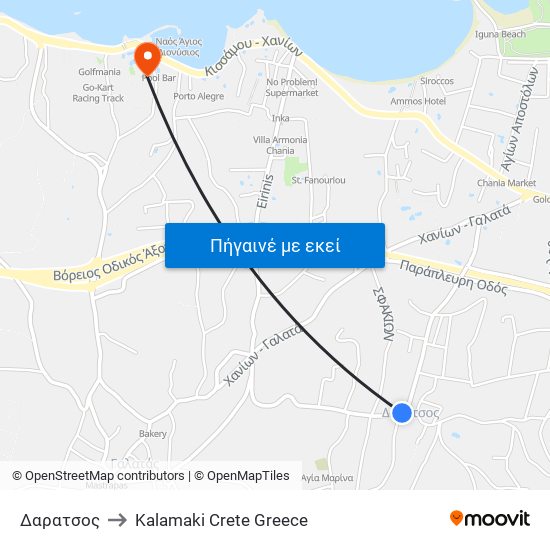 Δαρατσος to Kalamaki Crete Greece map