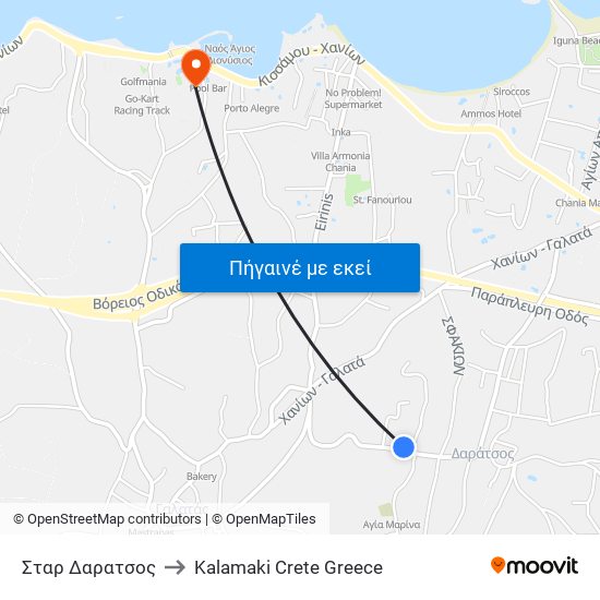 Σταρ Δαρατσος to Kalamaki Crete Greece map