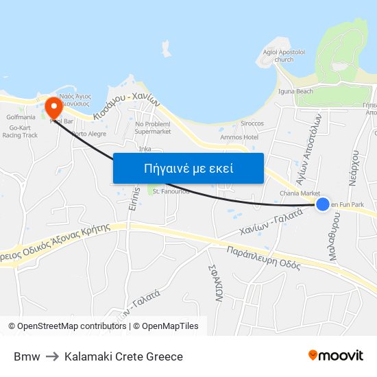 Bmw to Kalamaki Crete Greece map