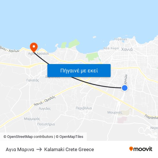 Αγια Μαρινα to Kalamaki Crete Greece map