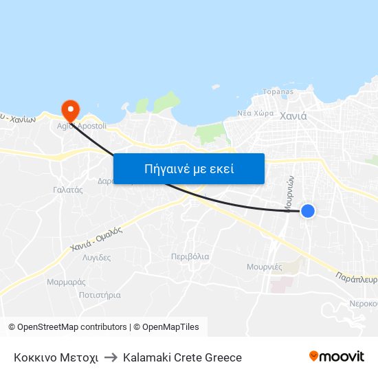 Κοκκινο Μετοχι to Kalamaki Crete Greece map