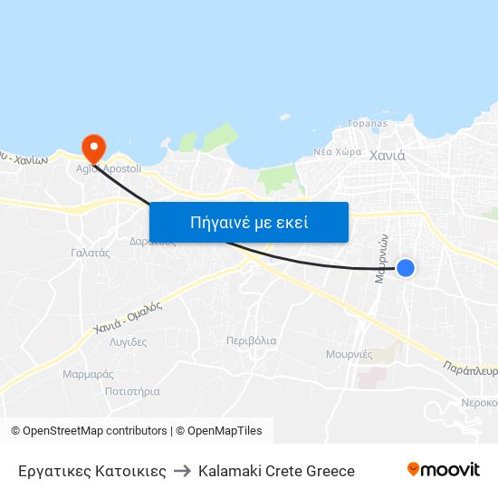 Εργατικες Κατοικιες to Kalamaki Crete Greece map