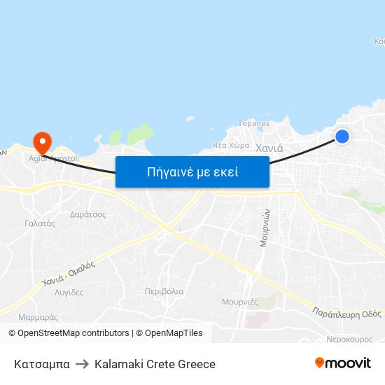 Κατσαμπα to Kalamaki Crete Greece map